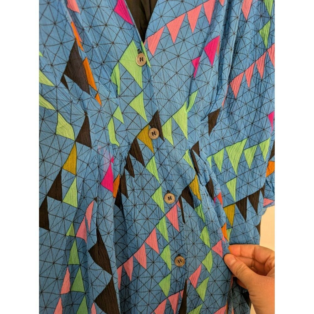 Size 0 Mara Hoffman 100% Silk Geometric Dolman Sleeve Button Blouse Top - Picture 6 of 8